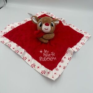 My First Rudolph The Red Nose Reindeer Lovey Security Red Baby Blanket Christmas